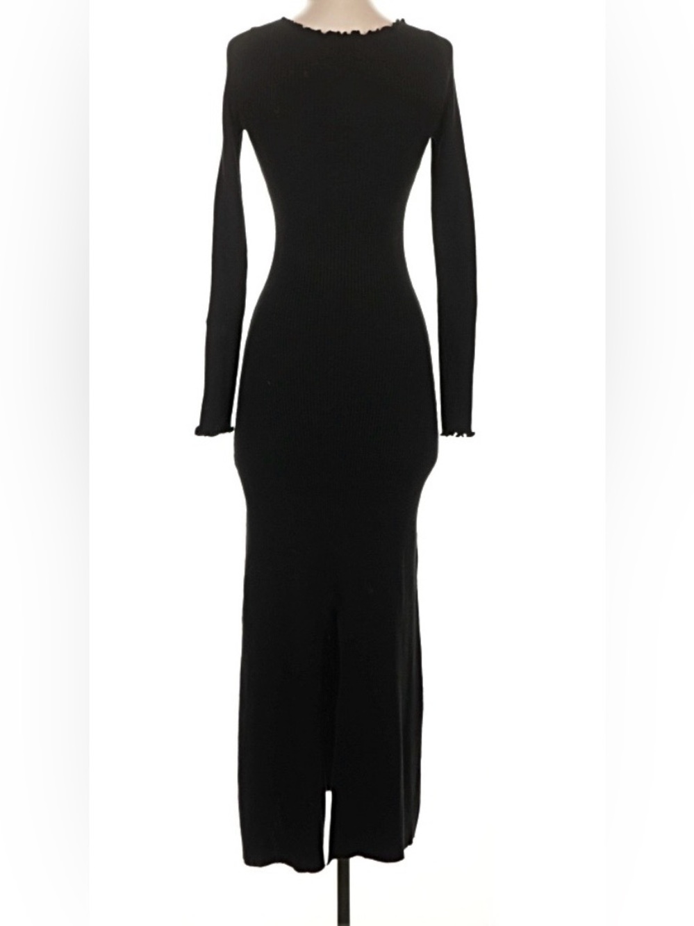 DISSH Black Ribbed Long-Sleeve Maxi Dress with Front Slit date night resort - Picture 3 of 8